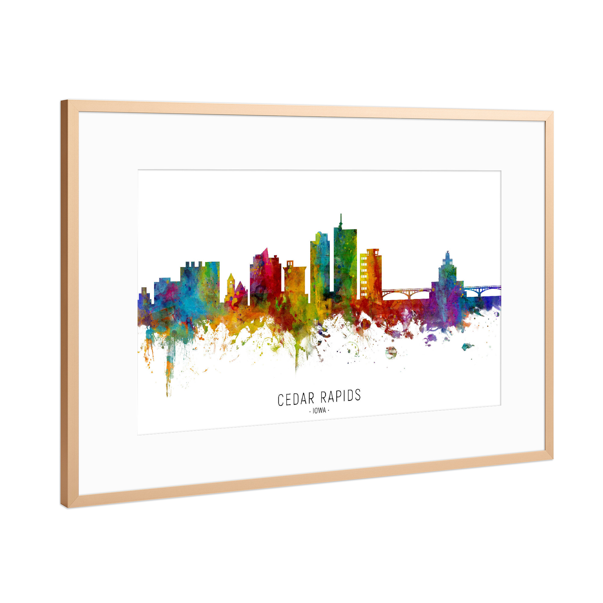 Poster mit Rahmen Kupfer "Cedar Rapids Iowa Skyline txt" artboxONE - Städte - Cedar rapids,Iowa,Skyline,Cityscape,Stadtbild,Watercolor,Painting