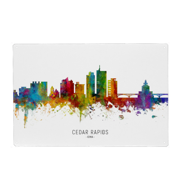 Holzbild "Cedar Rapids Iowa Skyline txt" artboxONE - Städte - Cedar rapids,Iowa,Skyline,Cityscape,Stadtbild,Watercolor,Painting