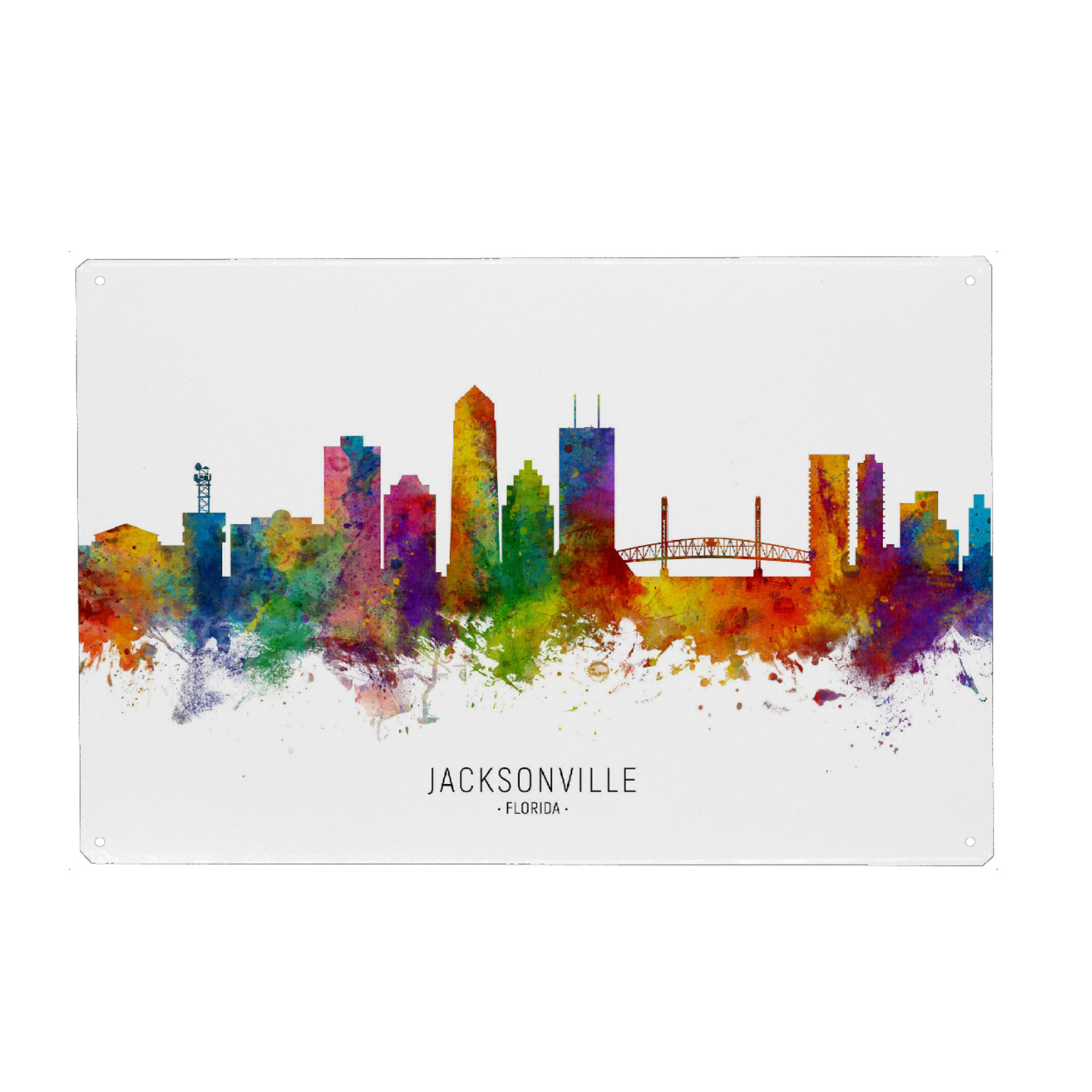 Metall Poster "Jacksonville Florida Skyline txt" artboxONE - Städte - Jacksonville,Florida,Skyline,Cityscape,Stadtbild,Watercolor,Painting