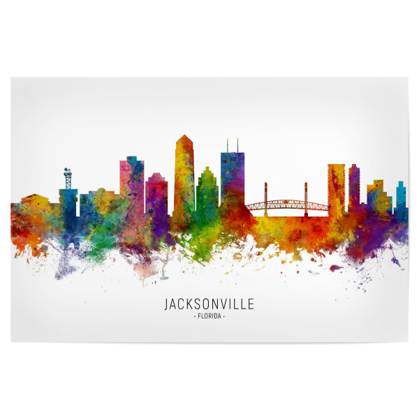 Poster "Jacksonville Florida Skyline txt" artboxONE - Städte - Jacksonville,Florida,Skyline,Cityscape,Stadtbild,Watercolor,Painting