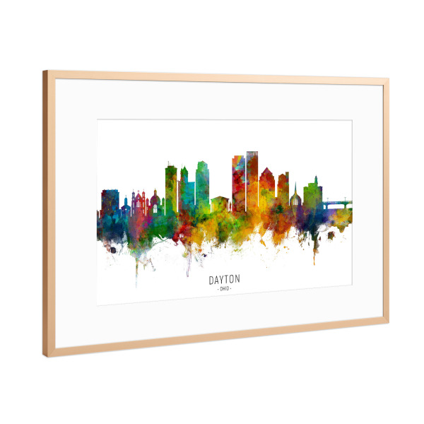 Poster mit Rahmen Kupfer "Dayton Ohio Skyline txt" artboxONE - Städte - Dayton,Ohio,Skyline,Cityscape,Stadtbild,Watercolor,Painting
