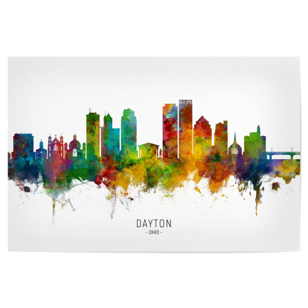Poster "Dayton Ohio Skyline txt" artboxONE - Städte - Dayton,Ohio,Skyline,Cityscape,Stadtbild,Watercolor,Painting