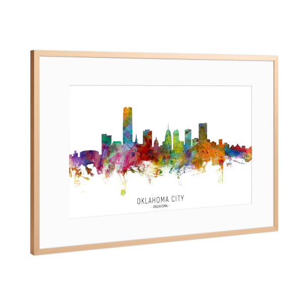 Poster mit Rahmen Kupfer "Oklahoma City Skyline txt" artboxONE - Städte - Oklahoma city,Oklahoma,Skyline,Cityscape,Stadtbild,Watercolor,Painting