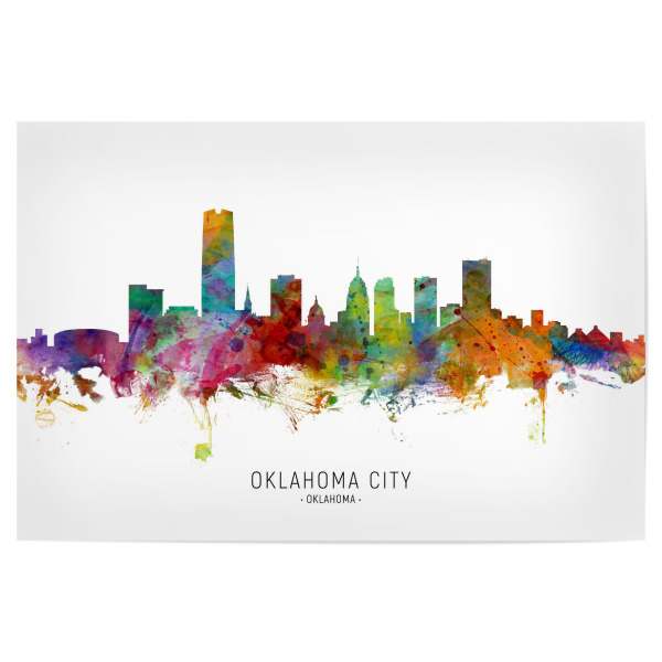 Poster 30x20 cm "Oklahoma City Skyline txt" artboxONE - Städte - Oklahoma city,Oklahoma,Skyline,Cityscape,Stadtbild,Watercolor,Painting