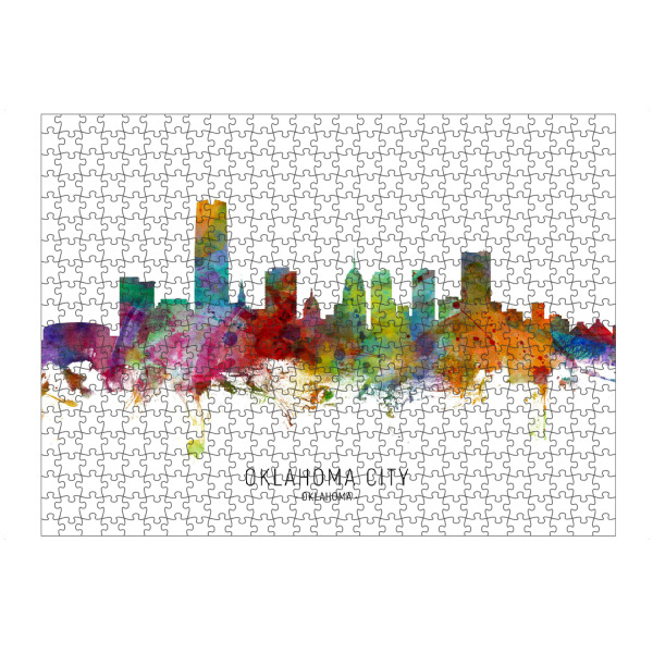 Puzzle Ravensburger "Oklahoma City Skyline txt" artboxONE - Städte - Oklahoma city,Oklahoma,Skyline,Cityscape,Stadtbild,Watercolor,Painting