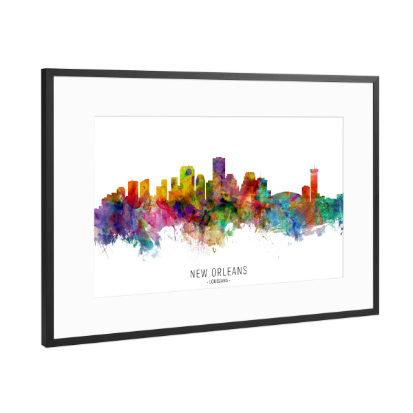 Poster mit Rahmen Schwarz (Metallic) "New Orleans Louisiana Skyline txt" artboxONE - Städte