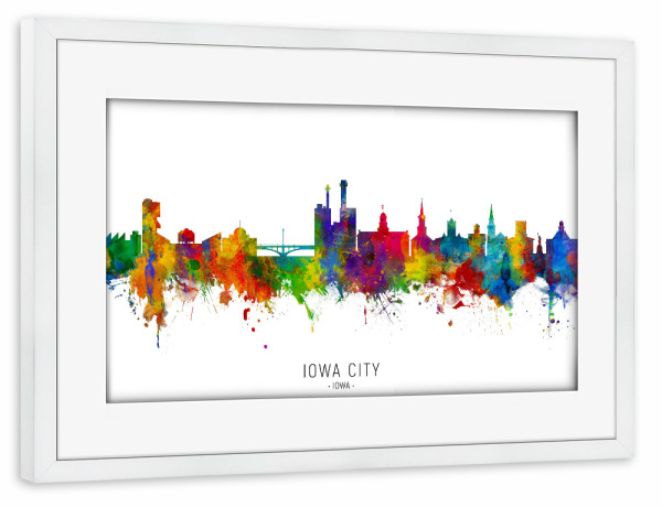 Poster mit Rahmen weiß "Iowa City Iowa Skyline txt" artboxONE - Städte - Iowa city,Iowa,Skyline,Cityscape,Stadtbild,Watercolor,Painting