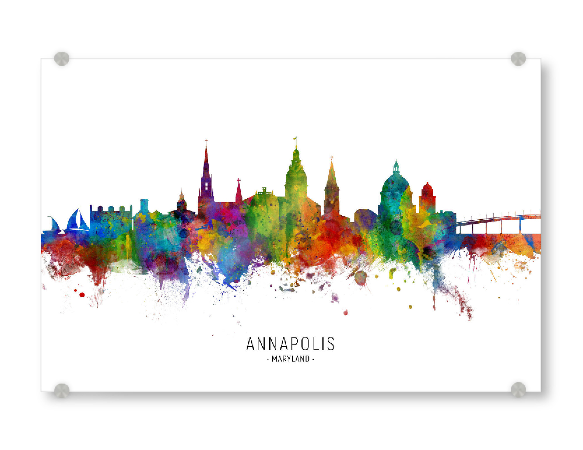 Acrylglasbild "Annapolis Maryland Skyline txt" artboxONE - Städte - Annapolis,Maryland,Skyline,Cityscape,Stadtbild,Watercolor,Painting