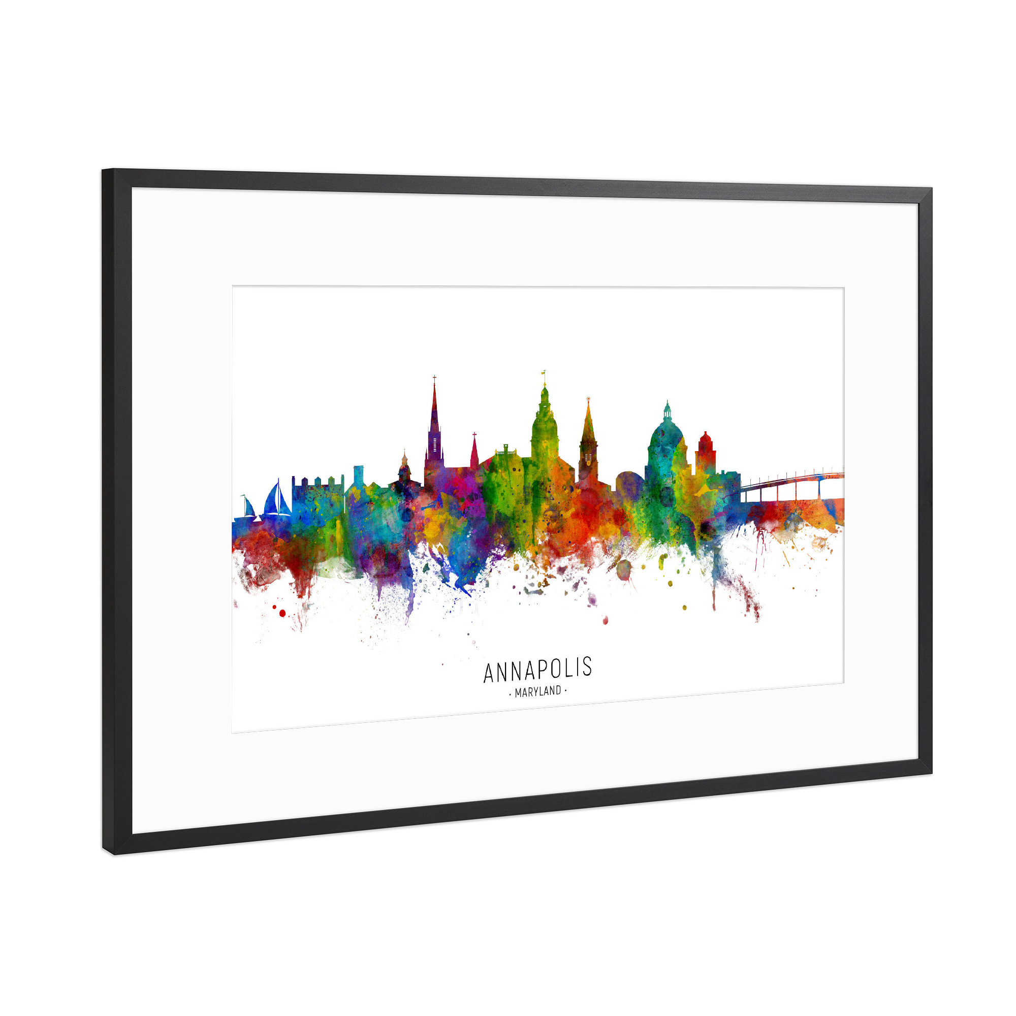 Poster mit Rahmen Schwarz (Metallic) "Annapolis Maryland Skyline txt" artboxONE - Städte