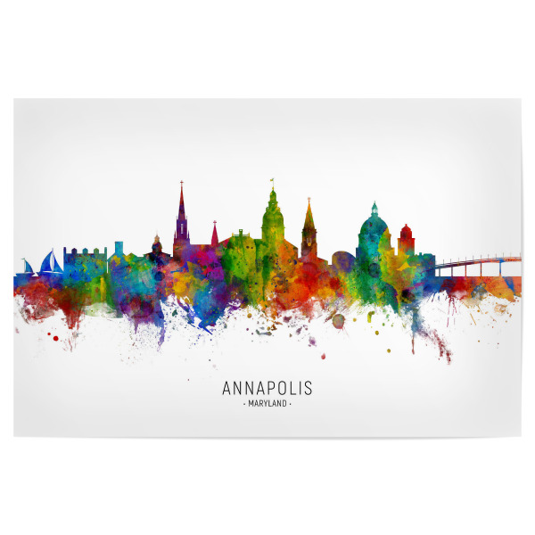 Poster "Annapolis Maryland Skyline txt" artboxONE - Städte - Annapolis,Maryland,Skyline,Cityscape,Stadtbild,Watercolor,Painting