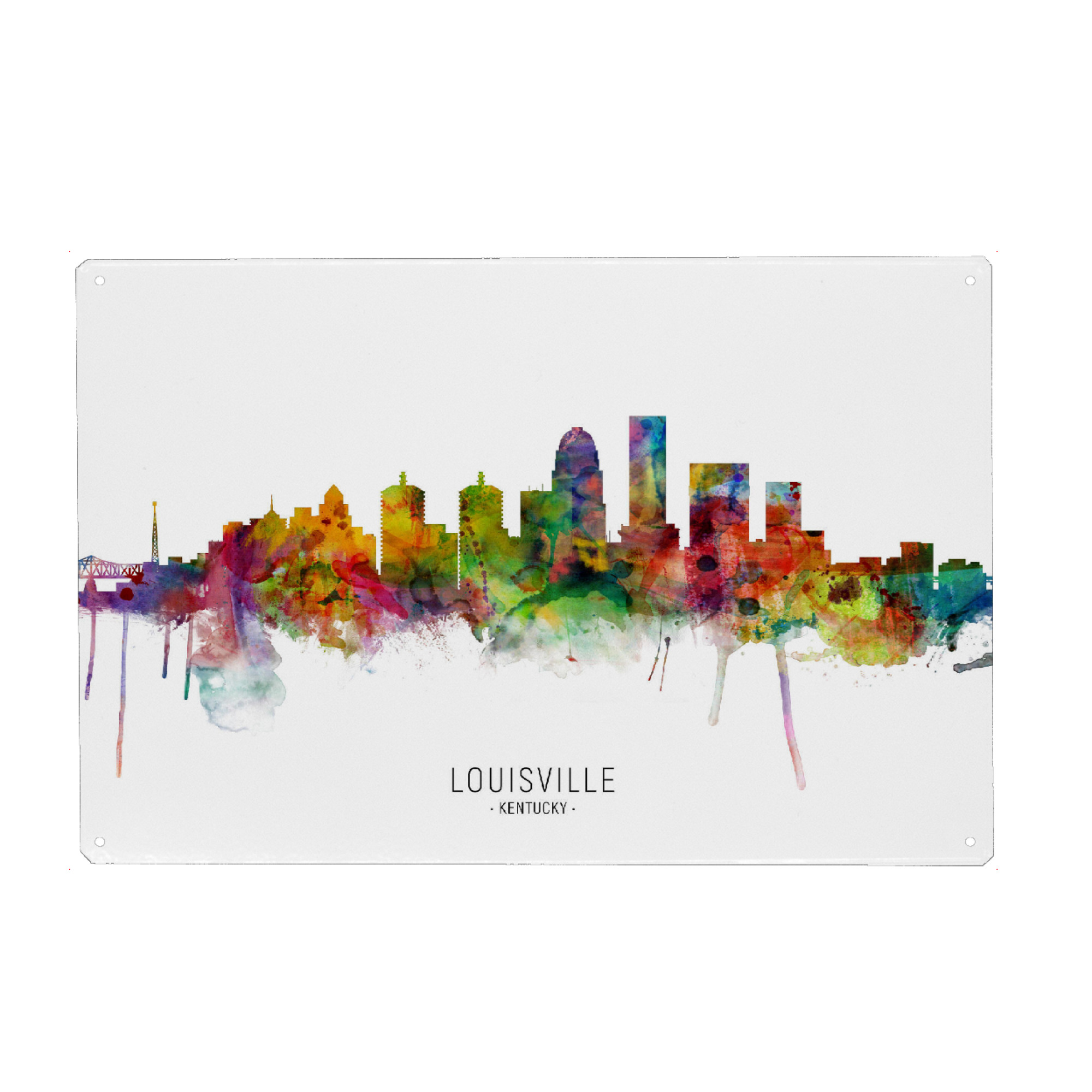 Holzbild "Louisville Kentucky Skyline txt" artboxONE - Städte - Louisville,Kentucky,Skyline,Cityscape,Stadtbild,Watercolor,Painting