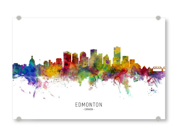 Acrylglasbild "Edmonton Canada Skyline txt" artboxONE - Städte - Edmonton,Canada,Skyline,Cityscape,Stadtbild,Watercolor,Painting