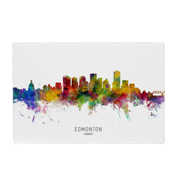 Holzbild "Edmonton Canada Skyline txt" artboxONE - Städte - Edmonton,Canada,Skyline,Cityscape,Stadtbild,Watercolor,Painting