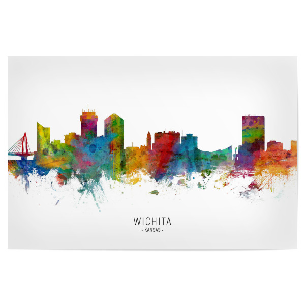 Poster "Wichita Kansas Skyline txt" artboxONE - Städte - Wichita,Kansas,Skyline,Cityscape,Stadtbild,Watercolor,Painting