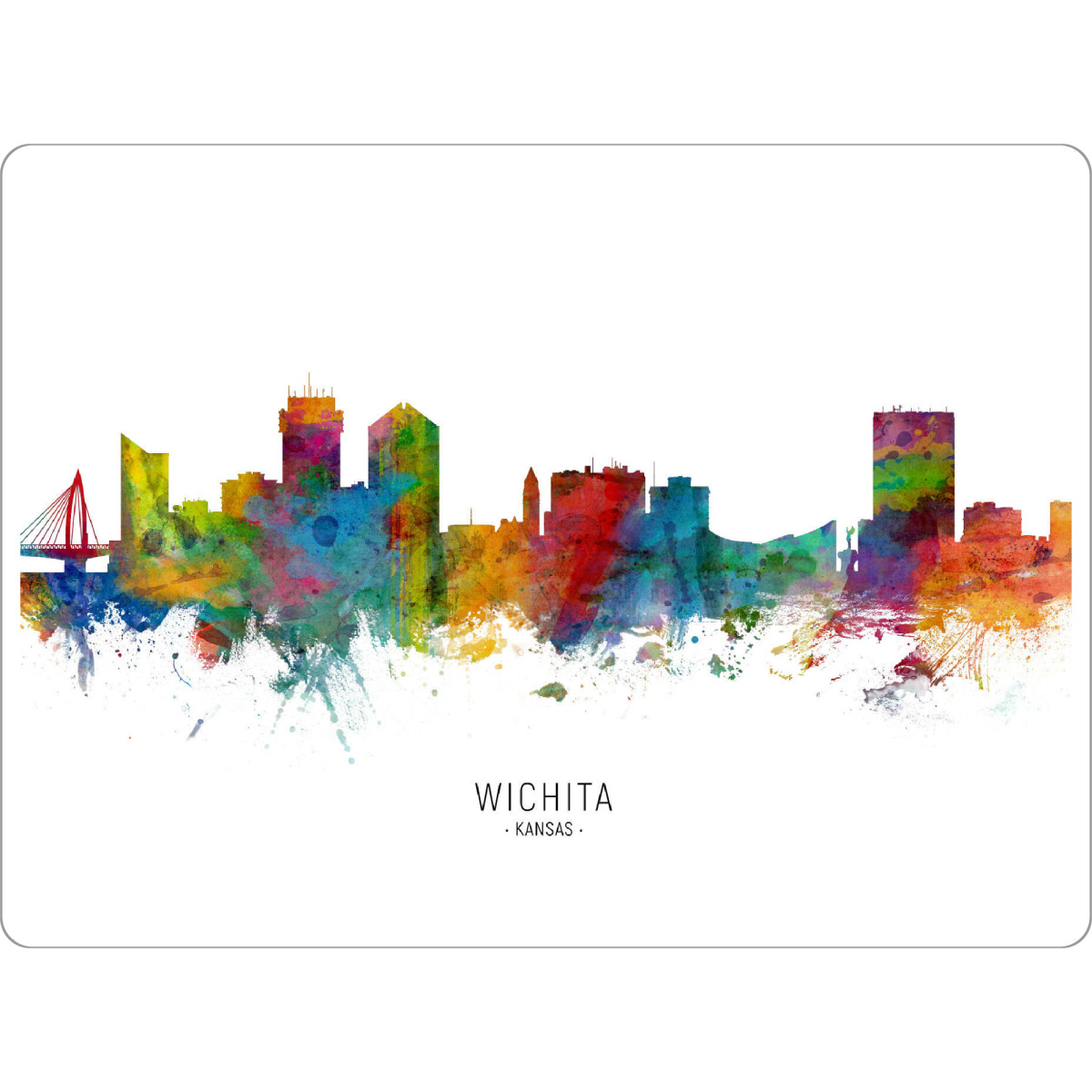 Tischset "Wichita Kansas Skyline txt" artboxONE - Städte - Wichita,Kansas,Skyline,Cityscape,Stadtbild,Watercolor,Painting - Bild wichita