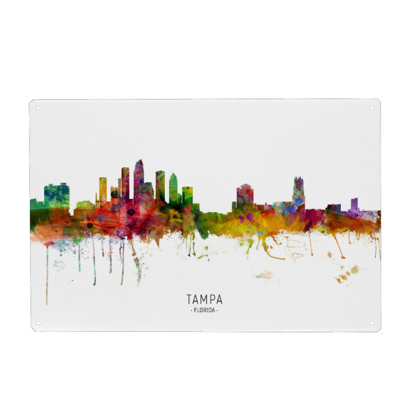 Metall Poster "Tampa Florida Skyline txt" artboxONE - Städte - Tampa,Florida,Skyline,Cityscape,Stadtbild,Watercolor,Painting - Blechschild