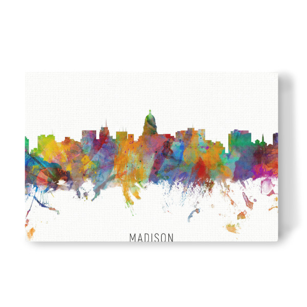 Leinwandbild "Madison Wisconsin Skyline txt" artboxONE - Städte - Madison,Wisconsin,Skyline,Cityscape,Stadtbild,Watercolor,Painting