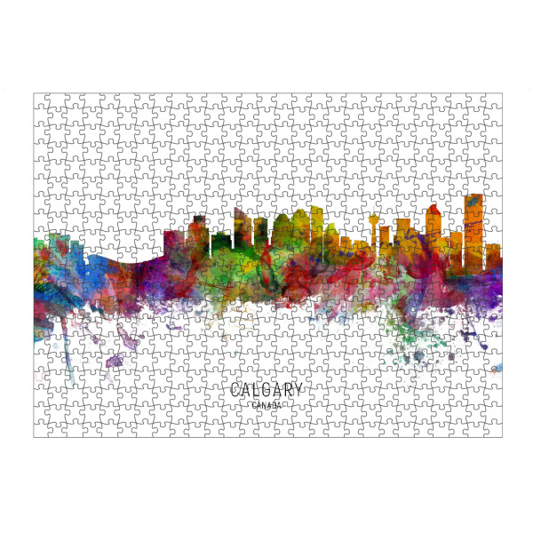 Puzzle Ravensburger "Calgary Canada Skyline txt" artboxONE - Städte - Calgary,Canada,Skyline,Cityscape,Stadtbild,Watercolor,Painting - Bild calgary
