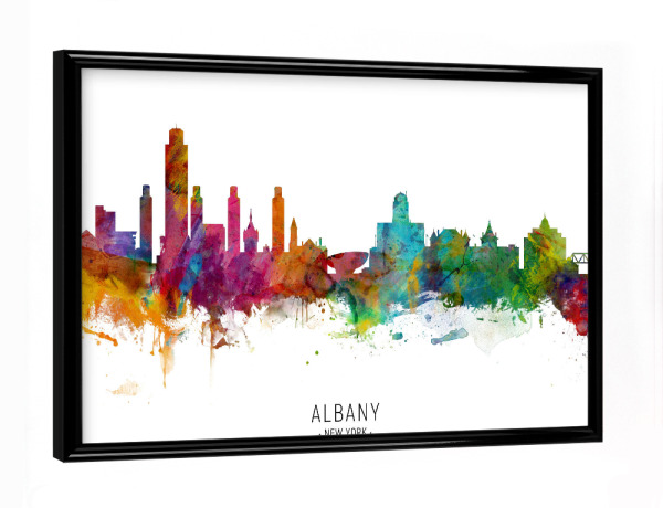 Poster mit schwarzem Rahmen "Albany New York Skyline txt" artboxONE - Städte - Albany,New york,Skyline,Cityscape,Stadtbild,Watercolor,Painting