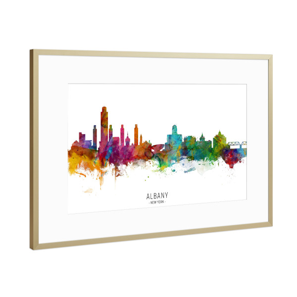 Poster mit Rahmen Gold "Albany New York Skyline txt" artboxONE - Städte - Albany,New york,Skyline,Cityscape,Stadtbild,Watercolor,Painting