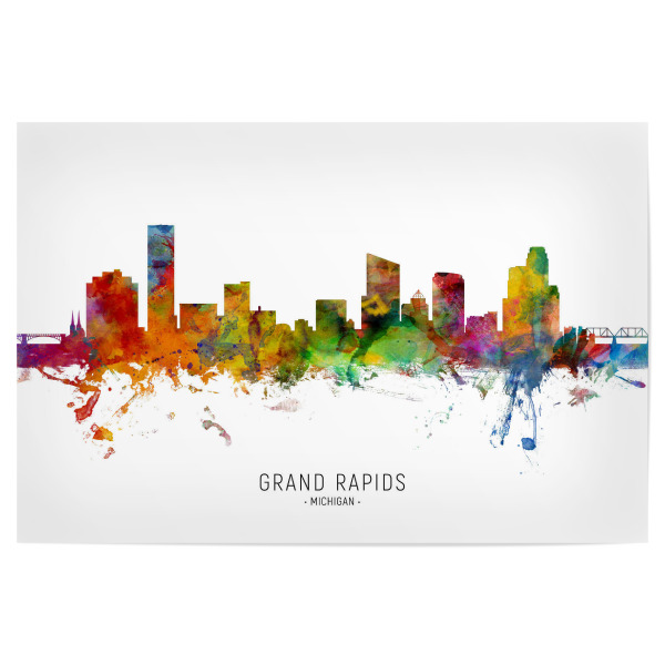 Poster 30x20 cm "Grand Rapids Michigan Skyline txt" artboxONE - Städte - Grand rapids,Michigan,Skyline,Cityscape,Stadtbild,Watercolor,Painting