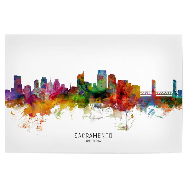 Poster 30x20 cm "Sacramento California Skyline txt" artboxONE - Städte - Sacramento,California,Skyline,Cityscape,Stadtbild,Watercolor,Painting