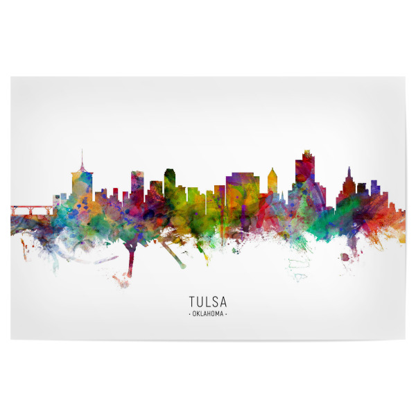 Poster "Tulsa Oklahoma Skyline txt" artboxONE - Städte - Tulsa,Oklahoma,Skyline,Cityscape,Stadtbild,Watercolor,Painting