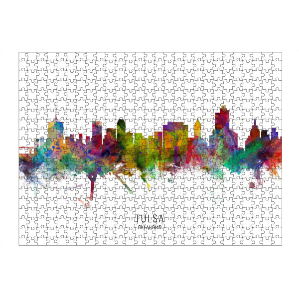 artboxONE Puzzle "Tulsa Oklahoma Skyline txt" artboxONE - Städte - Tulsa,Oklahoma,Skyline,Cityscape,Stadtbild,Watercolor,Painting - Bild tulsa