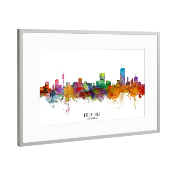 Poster mit Rahmen Silber "Pretoria South Africa Skyline txt" artboxONE - Städte