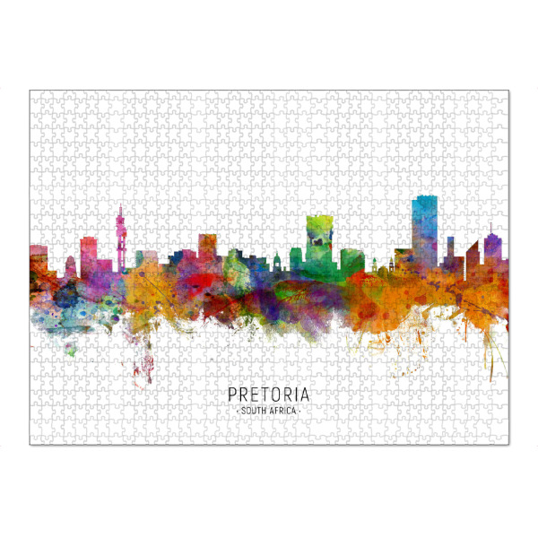 Puzzle Ravensburger "Pretoria South Africa Skyline txt" artboxONE - Städte - Pretoria,South africa,Skyline,Cityscape,Stadtbild,Watercolor,Painting