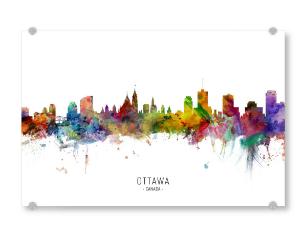 Acrylglasbild "Ottawa Canada Skyline txt" artboxONE - Städte - Ottawa,Canada,Skyline,Cityscape,Stadtbild,Watercolor,Painting