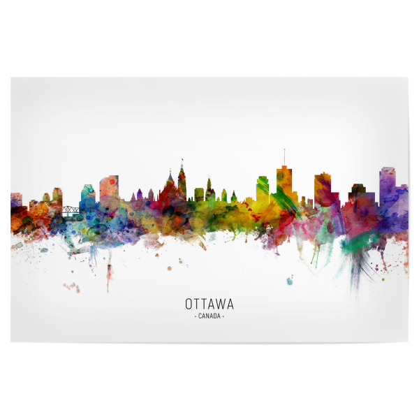 Poster "Ottawa Canada Skyline txt" artboxONE - Städte - Ottawa,Canada,Skyline,Cityscape,Stadtbild,Watercolor,Painting