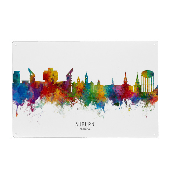 Holzbild "Auburn Alabama Skyline txt" artboxONE - Städte - Auburn,Alabama,Skyline,Cityscape,Stadtbild,Watercolor,Painting
