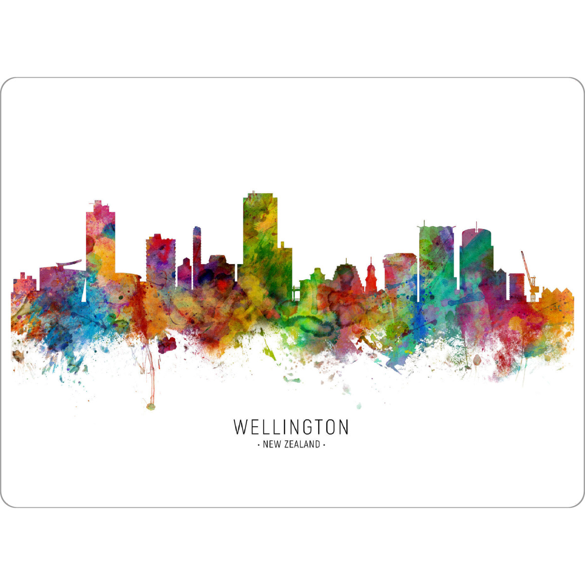 Tischset "Wellington New Zealand Skyline txt" artboxONE - Städte - Wellington,New zealand,Skyline,Cityscape,Stadtbild,Watercolor,Painting