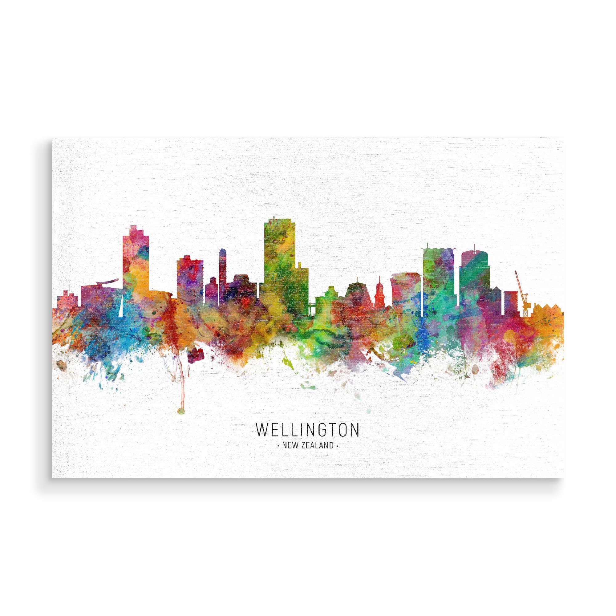 Holzbild "Wellington New Zealand Skyline txt" artboxONE - Städte - Wellington,New zealand,Skyline,Cityscape,Stadtbild,Watercolor,Painting