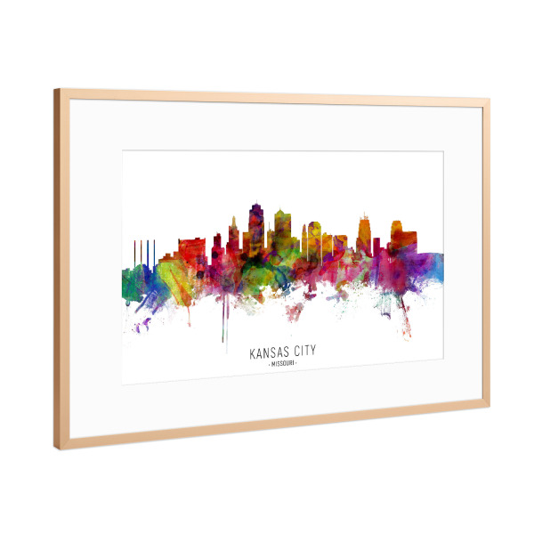 Poster mit Rahmen Kupfer "Kansas City Missouri Skyline txt" artboxONE - Städte - Kansas city,Missouri,Skyline,Cityscape,Stadtbild,Watercolor,Painting