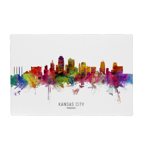 Holzbild "Kansas City Missouri Skyline txt" artboxONE - Städte - Kansas city,Missouri,Skyline,Cityscape,Stadtbild,Watercolor,Painting