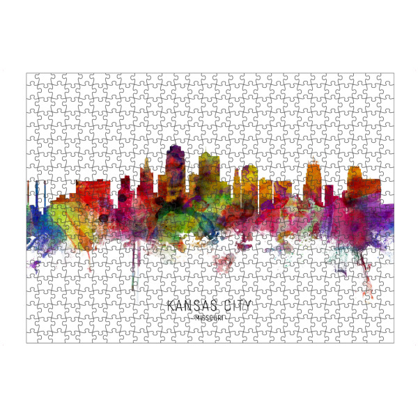 Puzzle Ravensburger "Kansas City Missouri Skyline txt" artboxONE - Städte - Kansas city,Missouri,Skyline,Cityscape,Stadtbild,Watercolor,Painting