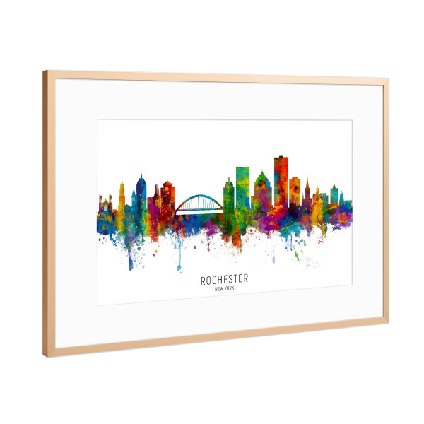 Poster mit Rahmen Kupfer "Rochester New York Skyline txt" artboxONE - Städte - Rochester,New york,Skyline,Cityscape,Stadtbild,Watercolor,Painting