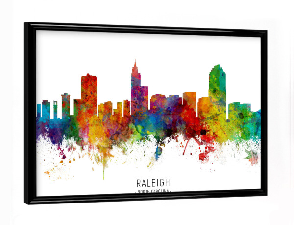 Poster mit schwarzem Rahmen "Raleigh North Carolina Skyline txt" artboxONE - Städte