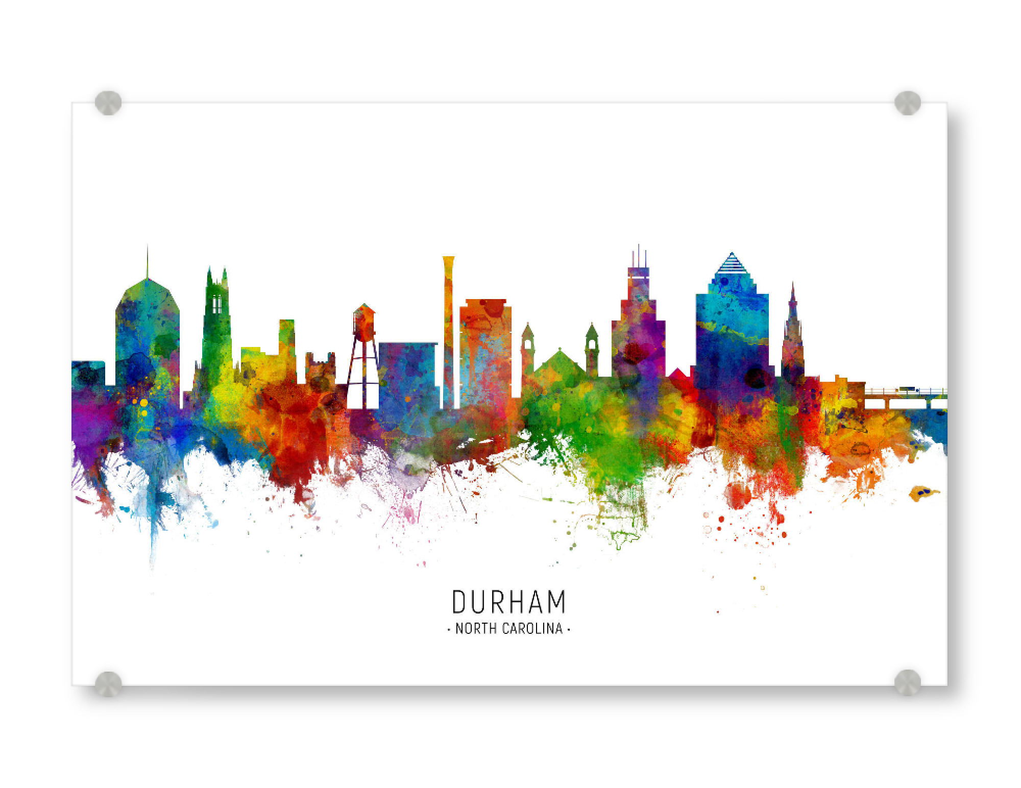 Acrylglasbild "Durham North Carolina Skyline txt" artboxONE - Städte - Durham,North carolina,Skyline,Cityscape,Stadtbild,Watercolor,Painting