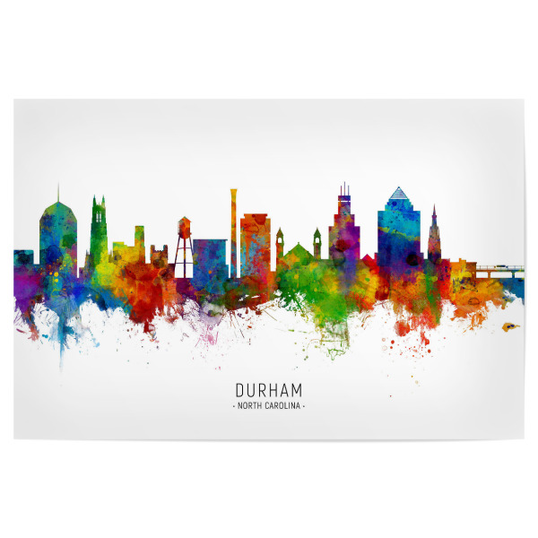 Poster "Durham North Carolina Skyline txt" artboxONE - Städte - Durham,North carolina,Skyline,Cityscape,Stadtbild,Watercolor,Painting