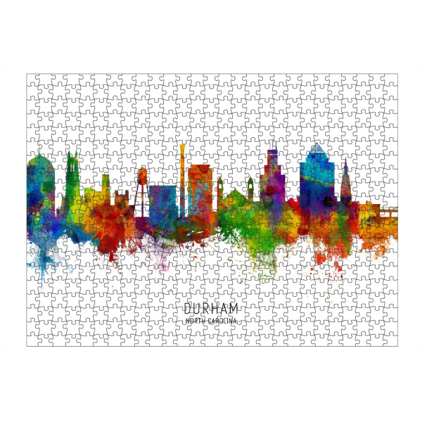 Puzzle Ravensburger "Durham North Carolina Skyline txt" artboxONE - Städte - Durham,North carolina,Skyline,Cityscape,Stadtbild,Watercolor,Painting