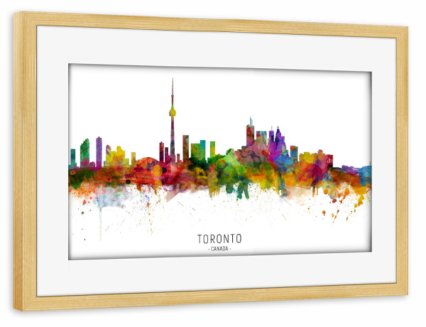 Poster mit Rahmen kiefer "Toronto Canada Skyline txt" artboxONE - Städte - Toronto,Canada,Skyline,Cityscape,Stadtbild,Watercolor,Painting