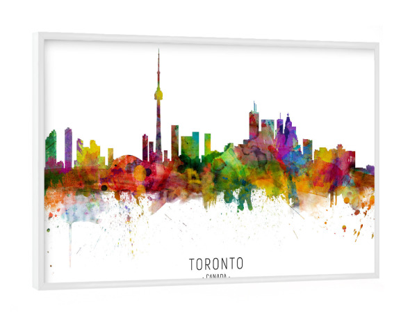 Poster mit weißem Rahmen "Toronto Canada Skyline txt" artboxONE - Städte - Toronto,Canada,Skyline,Cityscape,Stadtbild,Watercolor,Painting