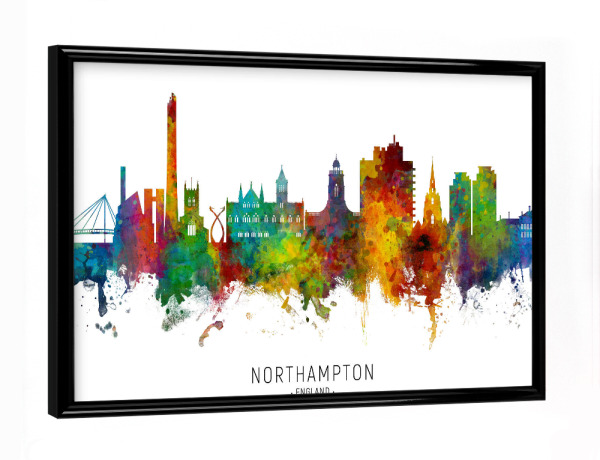 Poster mit schwarzem Rahmen "Northampton England Skyline txt" artboxONE - Städte