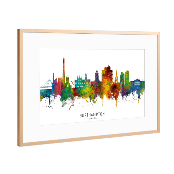 Poster mit Rahmen Kupfer "Northampton England Skyline txt" artboxONE - Städte - Northampton,England,Skyline,Cityscape,Stadtbild,Watercolor,Painting