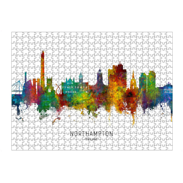Puzzle Ravensburger "Northampton England Skyline txt" artboxONE - Städte - Northampton,England,Skyline,Cityscape,Stadtbild,Watercolor,Painting