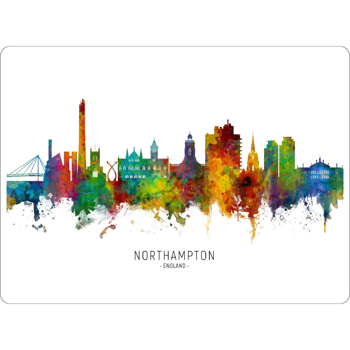 Tischset "Northampton England Skyline txt" artboxONE - Städte - Northampton,England,Skyline,Cityscape,Stadtbild,Watercolor,Painting