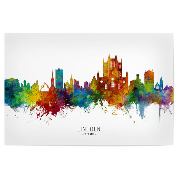 Poster "Lincoln England Skyline txt" artboxONE - Städte - Lincoln,England,Skyline,Cityscape,Stadtbild,Watercolor,Painting